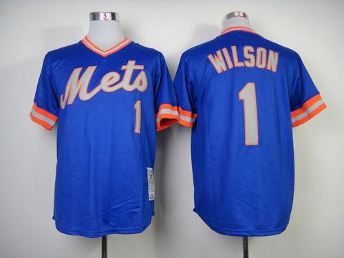 Mitchell and Ness 1983 Mets #1 Mookie Wilson Blue Throwback Stitched MLB Jersey - Click Image to Close